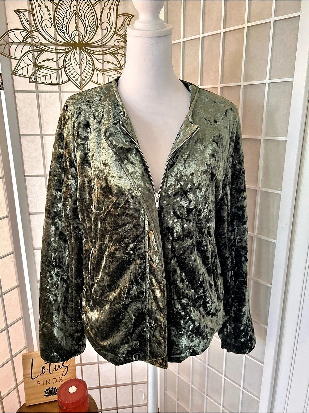 Sanctuary Olive Green Velvet Zip Jacket Small
